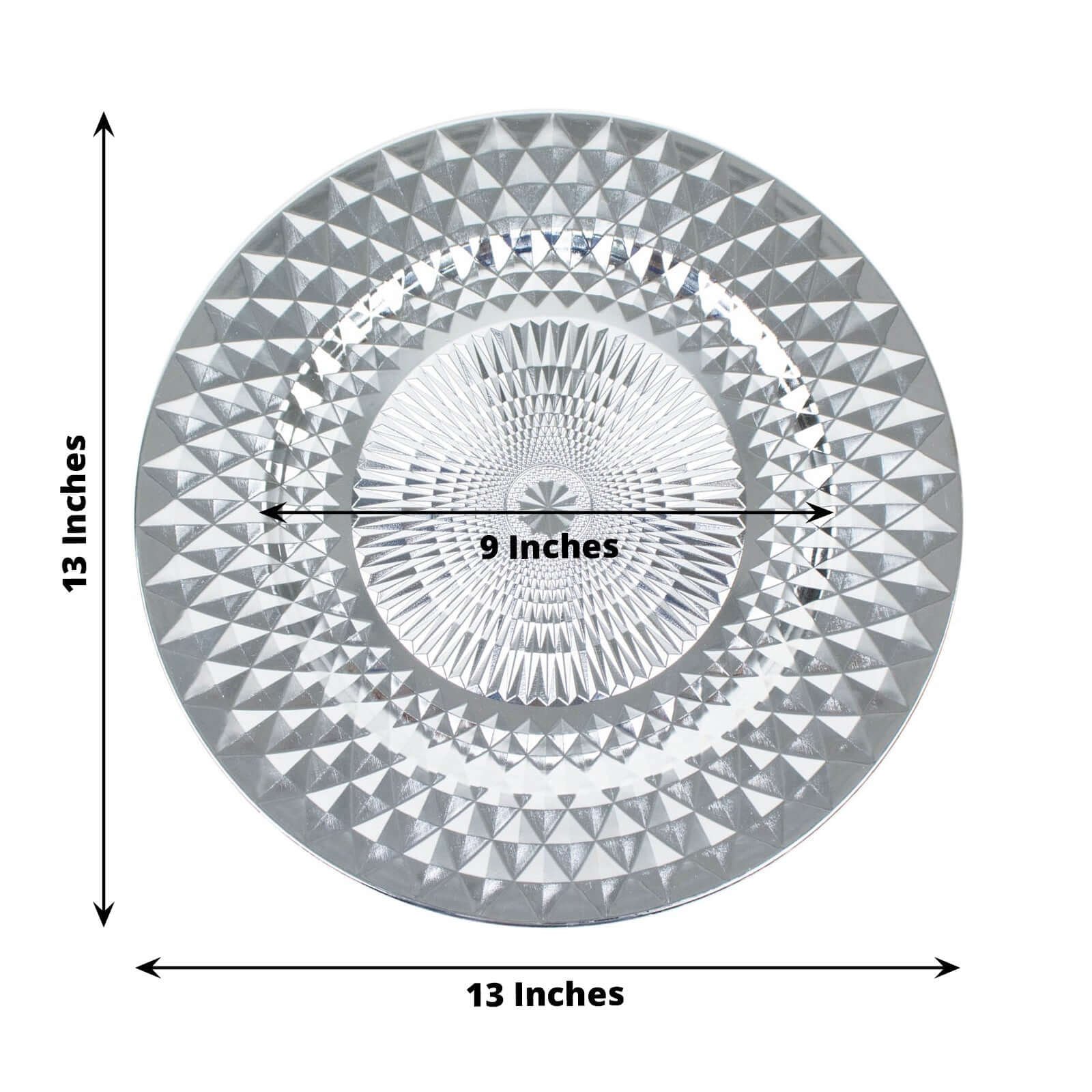 6-Pack Plastic Charger Plates 13" Round Silver Diamond Pattern - Sparkling Disposable Dinner Charger Tableware - Image 3