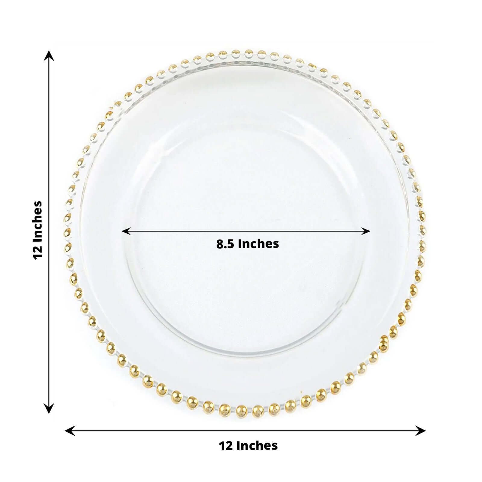 8-Pack Glass Charger Plates 12" Round Clear with Gold Beaded Rim - Event Tabletop Decorative Dinner Charger Tableware - Image 3