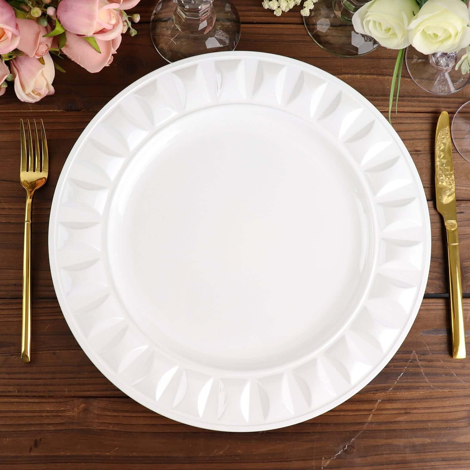 6-Pack Plastic Charger Plates 13" Round White Bejeweled Rim - Luxe Decorative Dinner Party Charger Tableware - Image 8